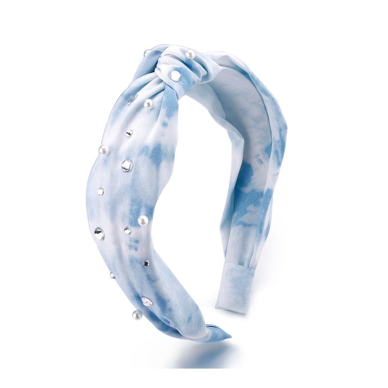 Liv & Ava KNOT TIE DYE HEADBAND WITH PEARL Blue, 1 of 3