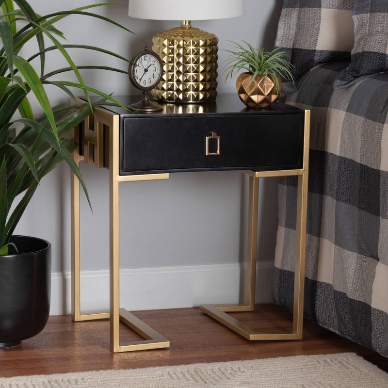 Luna Wood and Metal End Table Black/Gold - Baxton Studio, 5 of 12