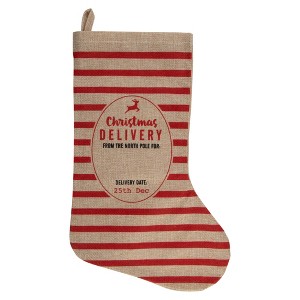 Northlight 19" Beige and Red Striped "Christmas Delivery" Stocking With Loop - 1 of 4