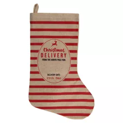 Northlight 19" Beige and Red Striped "Christmas Delivery" Stocking With Loop