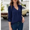 Womens Casual Tops V Neck Pullover Shirts Basic Long Slleeve Chiffon Tops Business Work Tunic Shirt with Adjustable Sleeve - 3 of 4