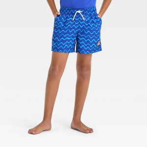 Boys' Waves Printed Swim Shorts - Cat & Jack™ Blue - 1 of 3