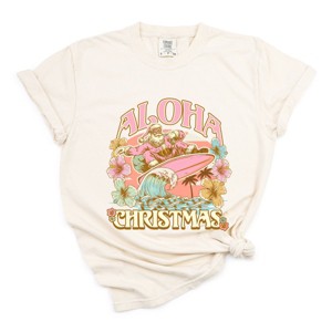 Aloha Christmas Surfing Santa - Women's Garment Dyed Graphic T-Shirt - 1 of 4