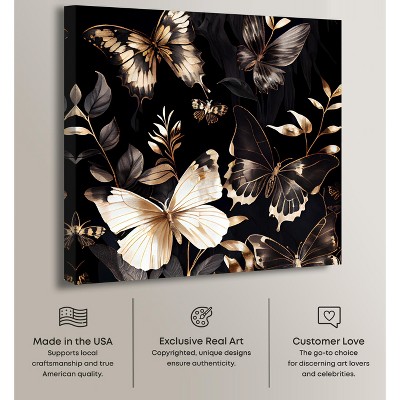 Elegant Black and Gold Butterfly Canvas Wall Art, 24" x 24"