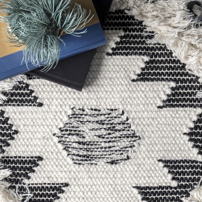 Savannah Moroccan Black Wool Shag Rug with Geometric Pattern