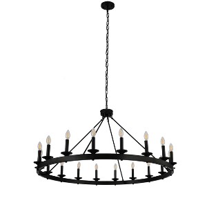 Dewdrop 18-Light Black Wagon Wheel Chandelier, Large Rustic Farmhouse Ceiling Light Fixture - 1 of 4