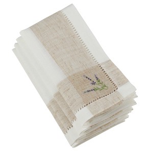 Saro Lifestyle Embroidered Lavender Hemstitch Napkin, 20" Square, Ivory (Set of 4) - 1 of 3