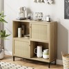 Coffee Bar Cabinet, Sideboard Buffet Cabinet with Sliding Door, Wood Display Accent Cabinet, for Living Room, Kitchen, Dining Room, Rattan - 2 of 4