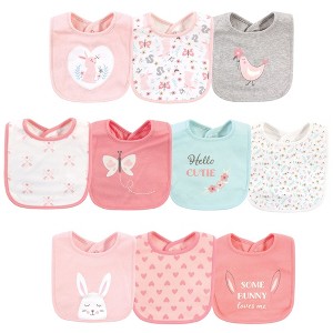 Hudson Baby Infant Girl Cotton Bibs, Sweet Bunny, One Size - 1 of 4