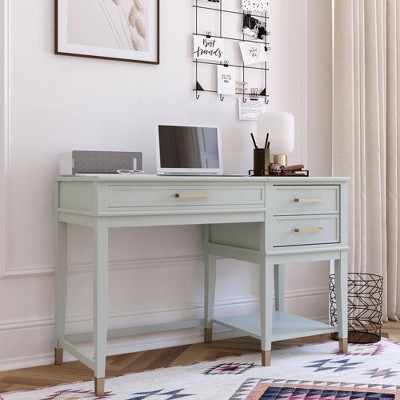 Pale Green Adjustable Height Wood Desk with Drawers