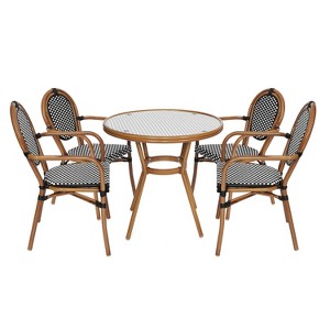 Flash Furniture Lourdes Indoor/Outdoor Commercial Bistro 31.5" Table, Black and White PE Rattan, Glass Top with 4 Stack Chairs - 1 of 4