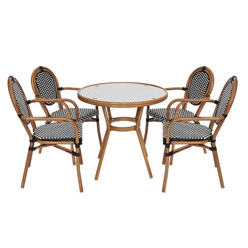 Flash Furniture Lourdes Indoor outdoor Commercial Bistro 31.5 Table Black And White Pe Rattan Glass Top With 4 Stack Chairs Target
