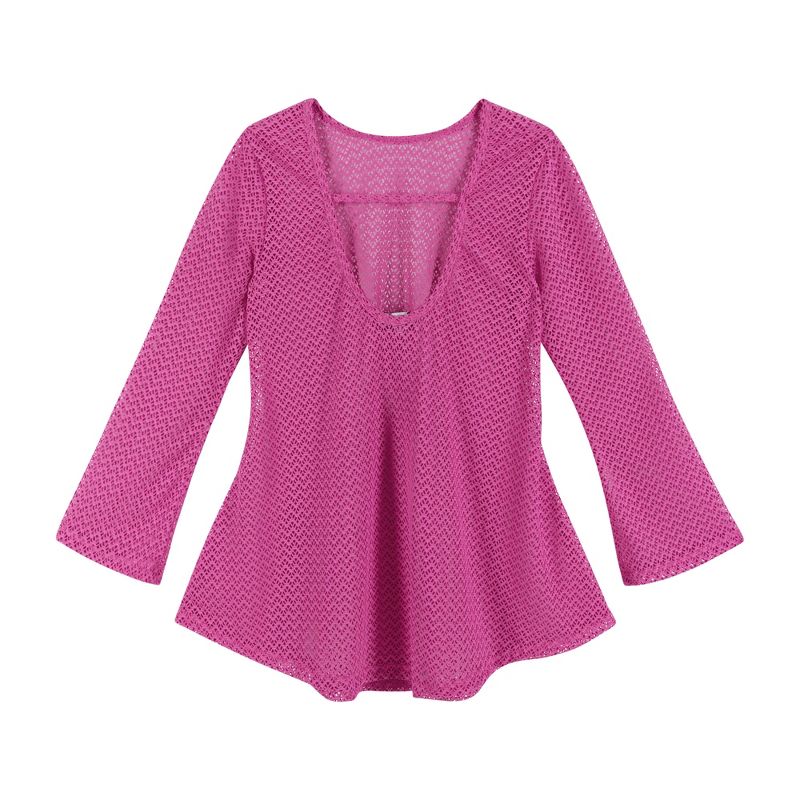 Andy & Evan  Kids  Hot Pink Crochet Long Sleeve Cover-up., 2 of 3