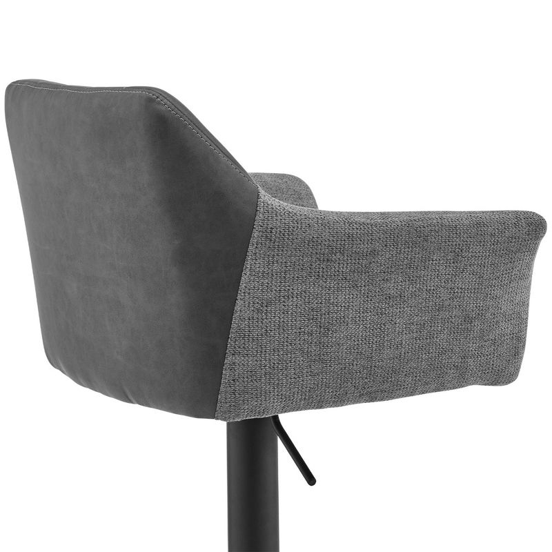 Erin Adjustable Barstool with Gray Faux Leather Fabric - Black Metal Finish - Armen Living, 5 of 10