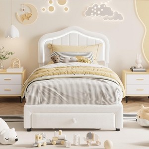 Twin Upholstered Bed Frame with Storage Drawer and Smart Led Headboard, Wooden Slats Support, No Box Spring Needed, Easy Assembly - 1 of 4