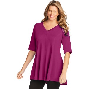 Woman Within Women's Plus Size Elbow Sleeve V-Neck Fit And Flare Tunic - 1 of 4