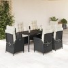 vidaXL 7 Piece Patio Dining Set - Black Poly Rattan, Adjustable Reclining Chairs, Tempered Glass Tabletop, Cushions Included - 2 of 4