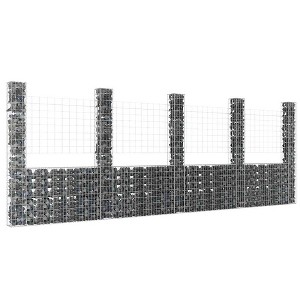 vidaXL U-shape Gabion Basket with 5 Posts Iron 196.9"x7.9"x78.7" - 1 of 4