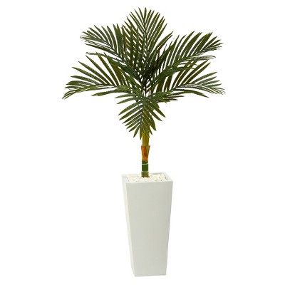 Nearly Natural 4.5-ft Golden Cane Artificial Palm Tree in Tall White Planter