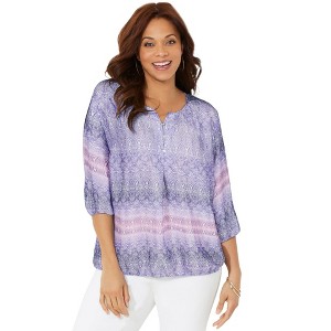 Catherines Women's Plus Size Santa Fe Peasant Top - 1 of 4