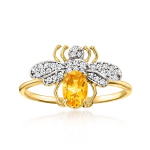 Ross-Simons 0.40 Carat Citrine and .10 ct. t.w. Diamond Bee Ring in 14kt Yellow Gold - 1 of 4