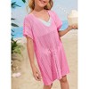 Girls Crochet Beach Cover Up Lightweight U Neck Kids Swimwear Above Knee Beach Cover Up for Girls Beachwear Tops - 3 of 4