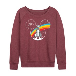 Women's - Disney - Retro Space Ear Silhouette with Rocket Lightweight French Terry Wide Neck Long Sleeve Graphic Shirt - 1 of 4