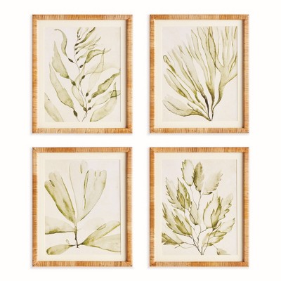 Plum & Post Coastal Greenery Prints, Set of 4 - Green Fir Wood Frame