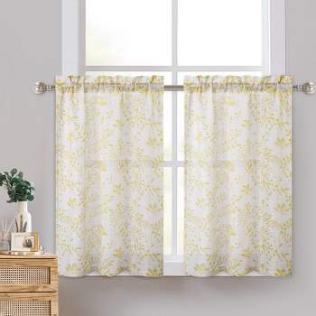 Watercolor Floral Linen Blend  Rod Pocket Short Kitchen Tier Curtains