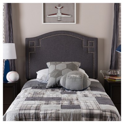 Dark Gray Twin Upholstered Headboard with Nailhead Trim
