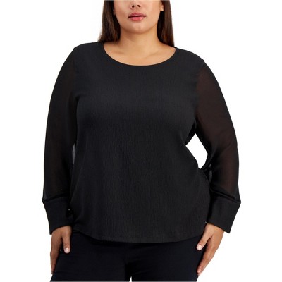 Calvin Klein Womens Scoop Neck Chiffon Pullover Blouse