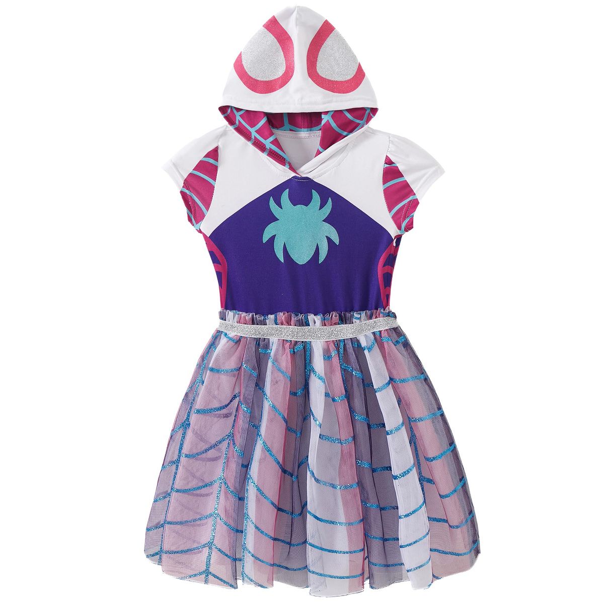 Marvel Ghost Spider Girls Cosplay Hooded Tulle Dress for Toddler Big Kids