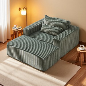 75" Corduroy Lounge Sleeper Sofa with Removable Footrest & Pillow - 1 of 4