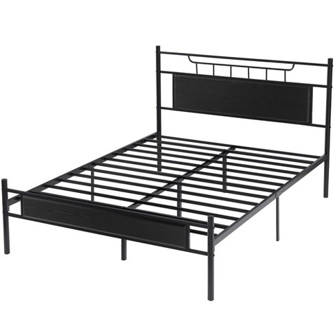 Vecelo Black Queen Size Metal Platform Bed With Wood Headboard And ...