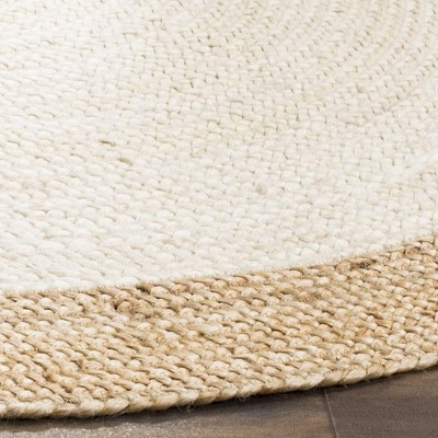 Ivory and Natural Handmade Braided Jute Round Rug
