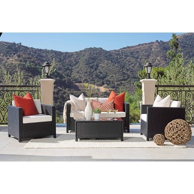 Alicia 4pc Outdoor Squared Wicker Sofa Set - Black - Coaster