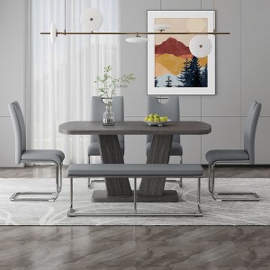 NicBex Dining Table Set for 6 Kitchen Table Modern Style Dining Table with Marbled Veneers Tabletop and V-shaped Table Legs - 1 of 4