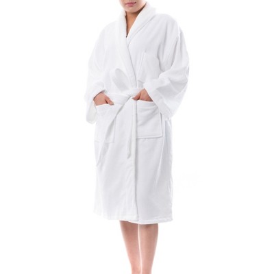 White Cotton Velour Shawl Collar Bathrobe L/XL