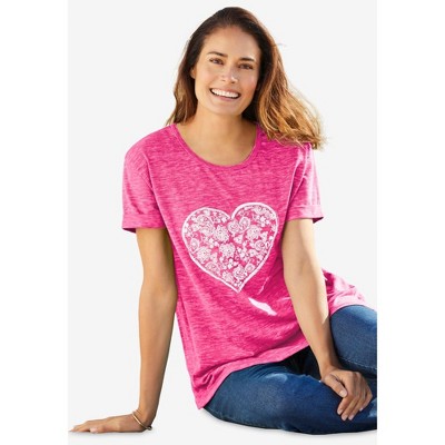 Woman Within Marled Cuffed-Sleeve Tee
