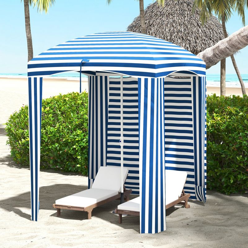 Outsunny 5.9' x 5.9' Cabana Umbrella, Outdoor Beach Umbrella with Windows, Sandbags, Carry Bag, 3 of 7