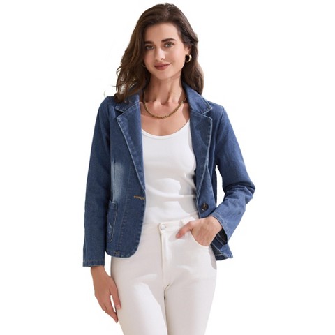 INSPIRE CHIC Women's Long Sleeve Notched Lapel Distressed Blazer Blue X-Small