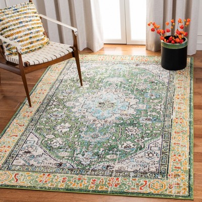 Green and Turquoise Round Hand-Knotted Synthetic Rug