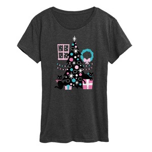 Women's - Instant Message - Christmas Cats, Tree, & Décor Short Sleeve Graphic T-Shirt - 1 of 4