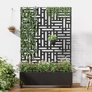 SpassWay Black Metal Planter Box with Trellis Raised Garden Bed with Arbor Privacy Screen with Wheels - 1 of 4
