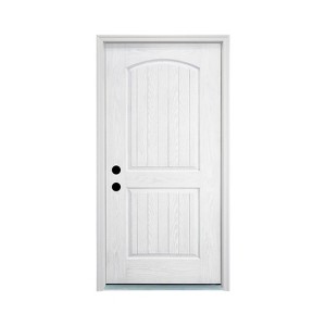 Lirago 2 Panel Plank Arch Top Fiberglass Front Doors 36  inch  x 80  inch  Right Hand Inswing White Wooden Grain Finish with Door Jamb - 1 of 4