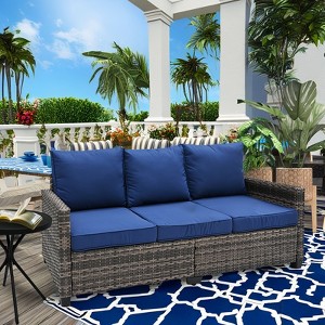 Yardgrace 3-Seat Plush Cushioned All-Weather Outdoor Wicker Sofa - 1 of 4