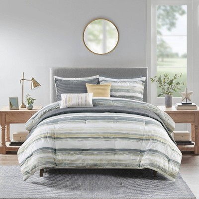 Yellow and Gray Reversible Microfiber Comforter Set, Full