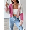Womens Sweater Cardigan Long Sleeve Cropped Cardigan Color Block Open Front Sweater with Lantern Sleeve Trendy Sweaters - 3 of 4