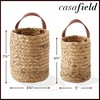 Casafield Set of 2 Wall Hanging Baskets with Handles (Small and Large) - Natural Water Hyacinth, Woven Boho Plant and Flower Storage Pots - 3 of 4