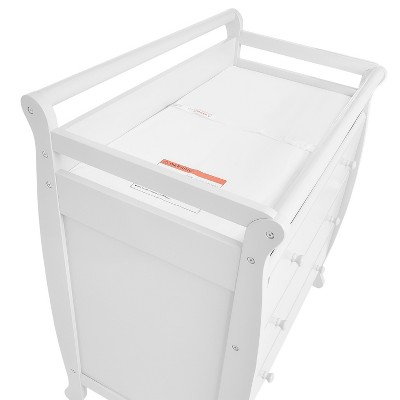 White Classic Sleigh 3-Drawer Changing Table with Safety Strap
